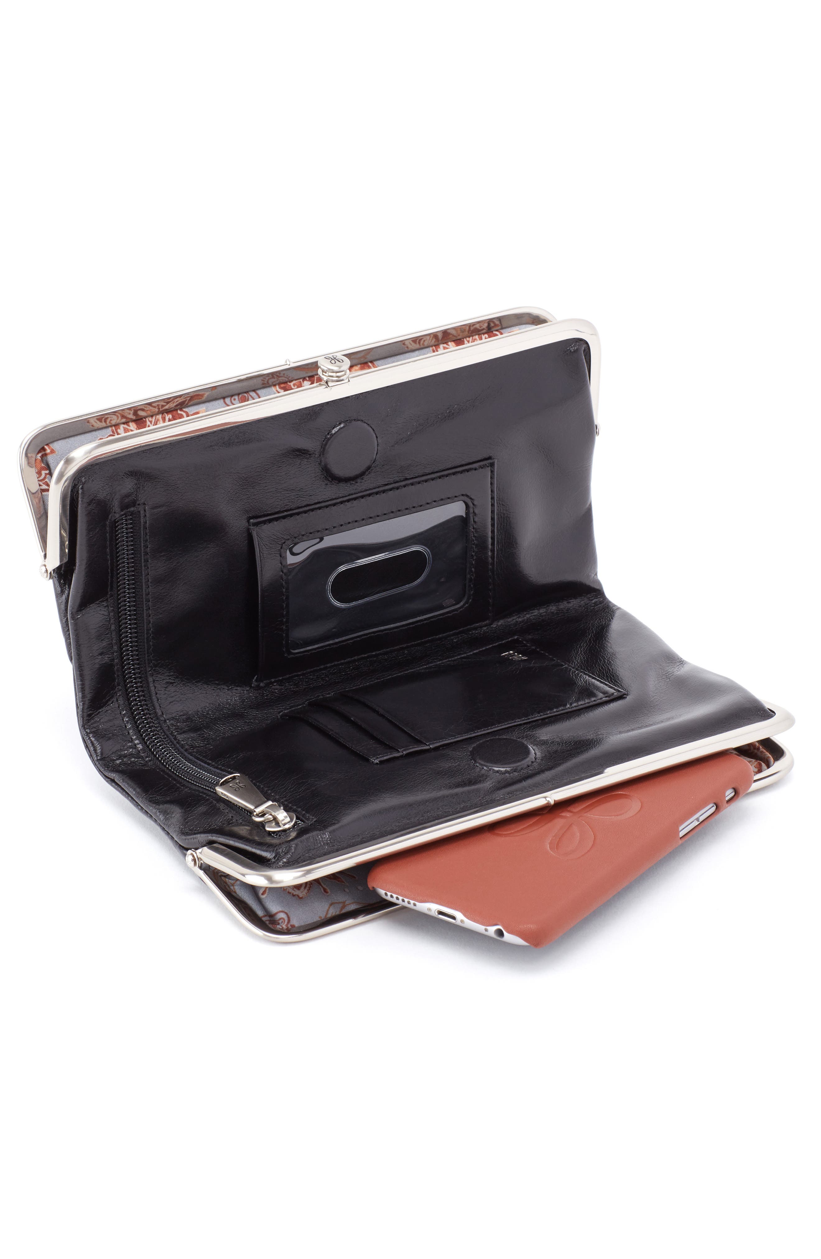 Lauren Leather Double Frame Clutch, Alternate, color, BLACK
