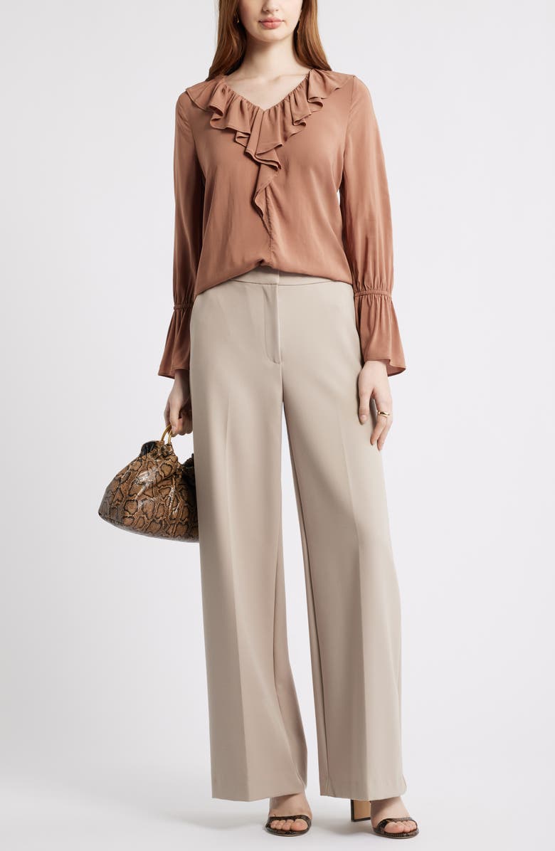 Nordstrom Ruffle Front Top, Alternate, color, Brown Nut