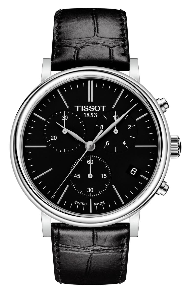 Tissot Carson Premium Chronograph Leather Strap Watch, 41mm, Main, color,