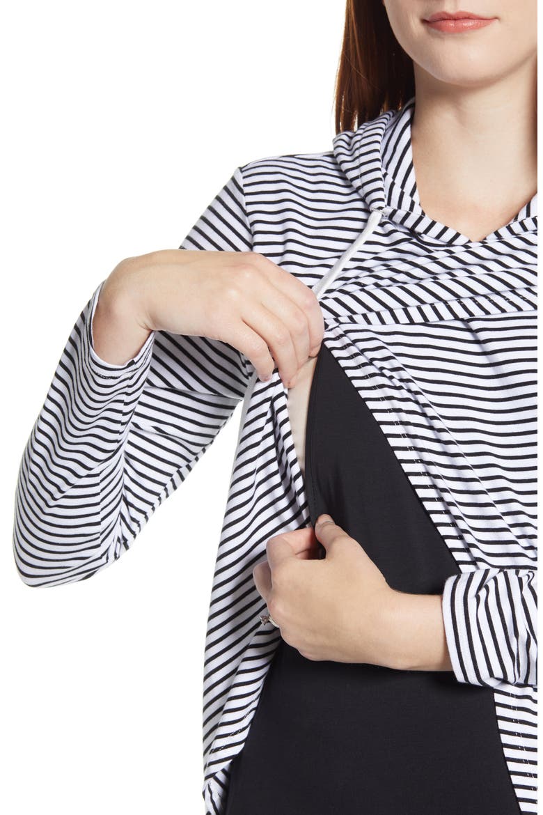 Petal Hem Stripe Maternity/Nursing Top, Alternate, color, WHITE & BLACK STRIPES