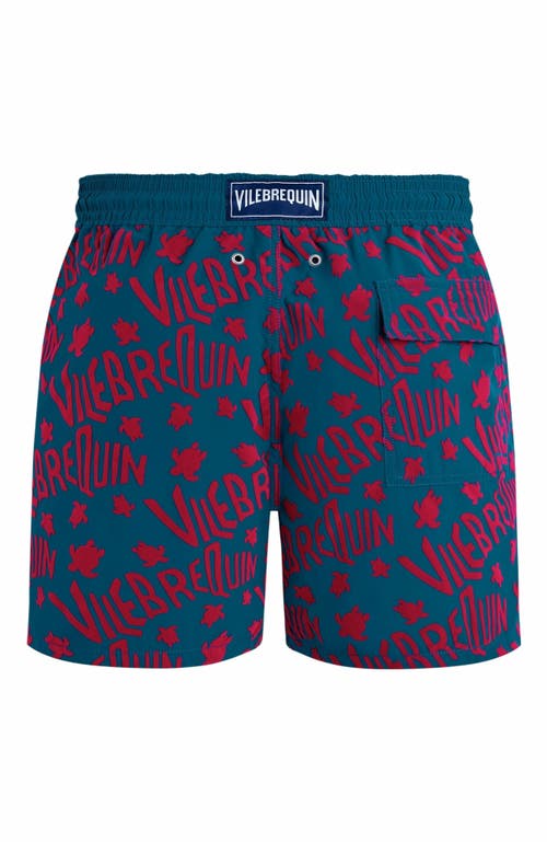 Vilebrequin Moorea Beach Shorts With Flocked Pattern In Paon