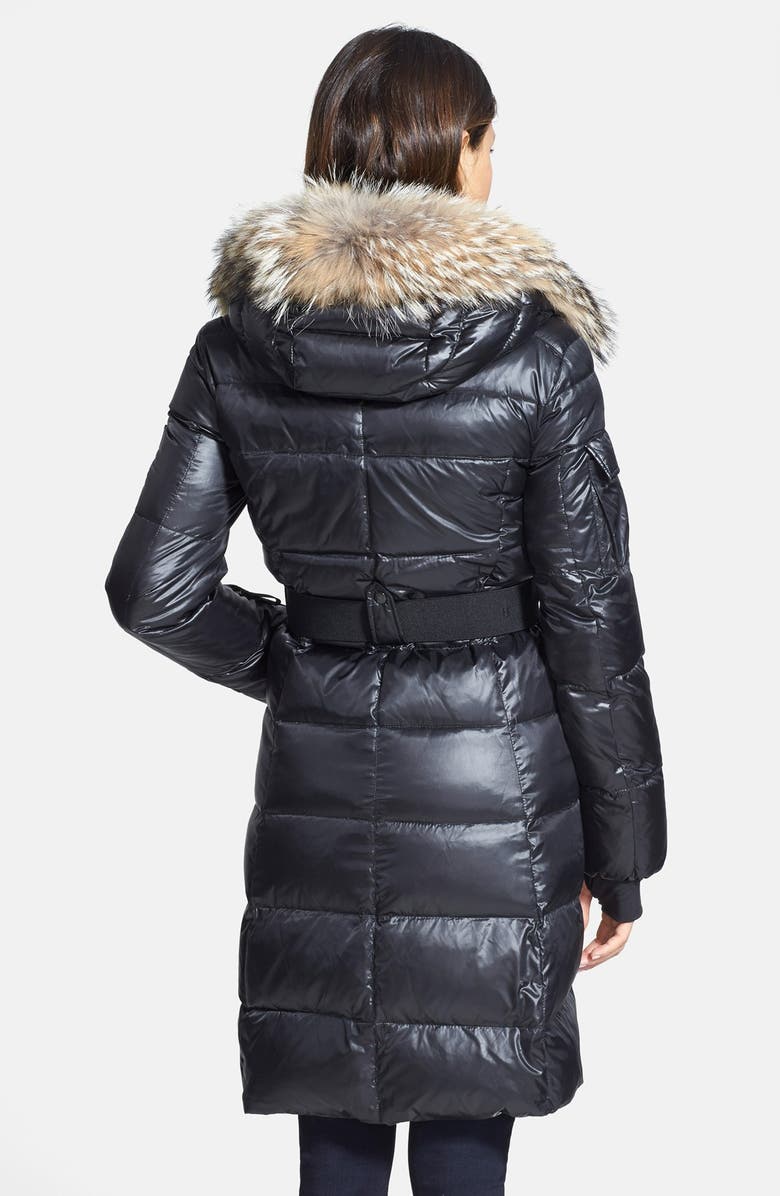 S13 SAM. 'Infinity' Belted Long Goose Down Coat with Removable Genuine Coyote Fur Trim, Alternate, color,