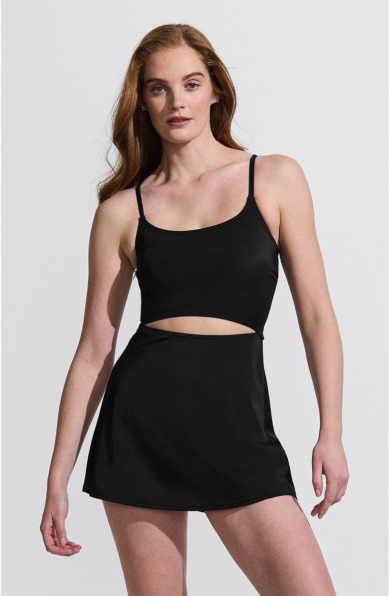 Lands' End Tugless Monokini Swim Dress Swimsuit, Main, color, Black