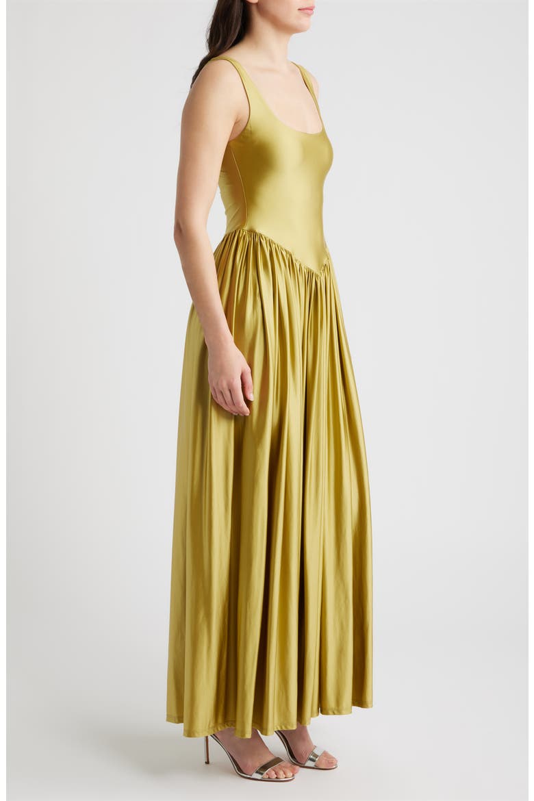 Oriana Stretch Satin Gown, Alternate, color, OLIVE
