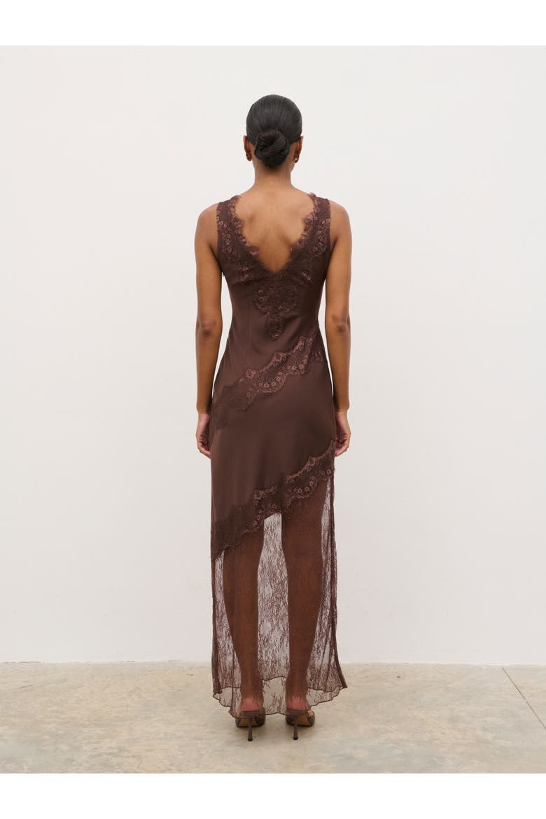Curve Robin Slip Lace Maxi Dress, Alternate, color, Chocolate