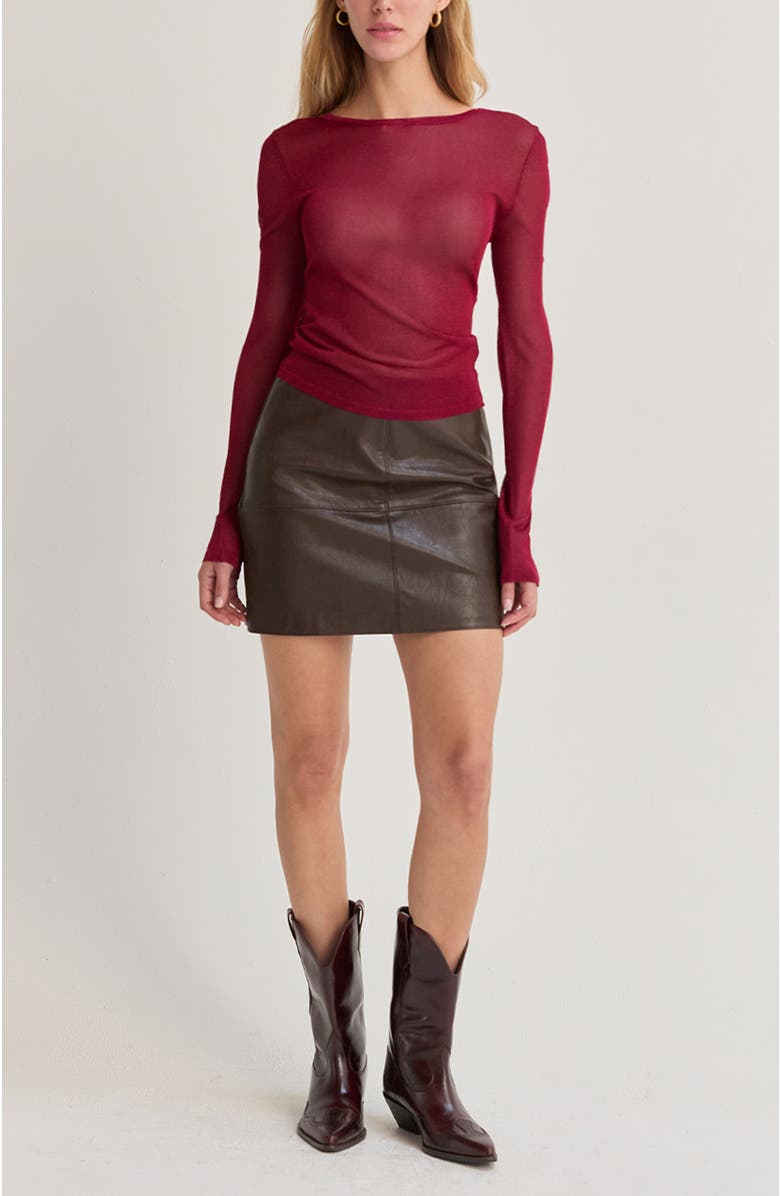 CRESCENT Lurex Sheer Knit Top, Alternate, color, Wine