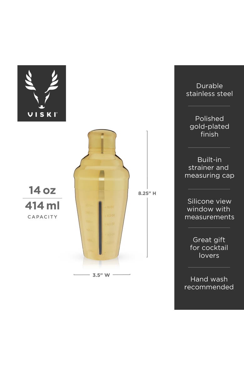 Viski Belmont Measured Cocktail Shaker, Alternate, color, Gold