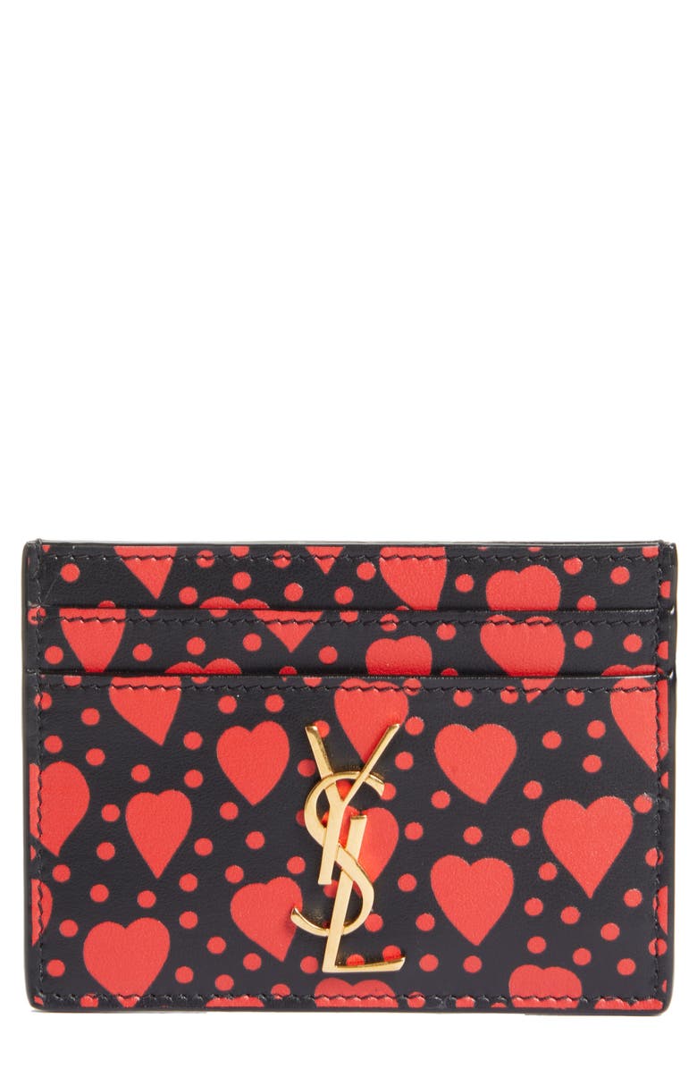 Saint Laurent Monogram Heart Leather Card Case, Main, color,