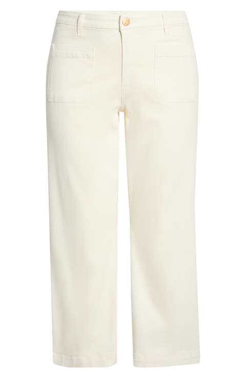 Meg High Waist Patch Pocket Wide Leg Jeans (Ecru) (Plus)