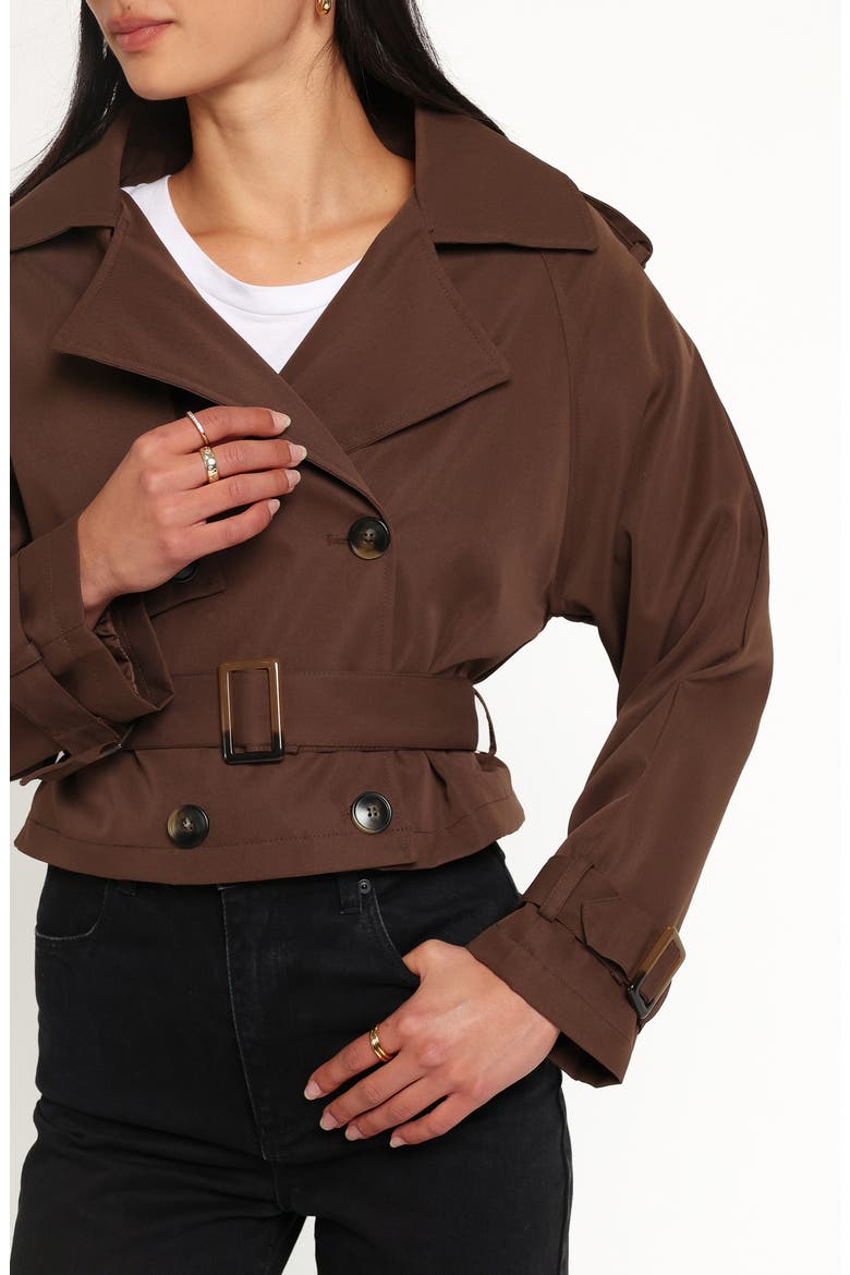 Charlie Cropped Trench Coat, Alternate, color, DARK BROWN