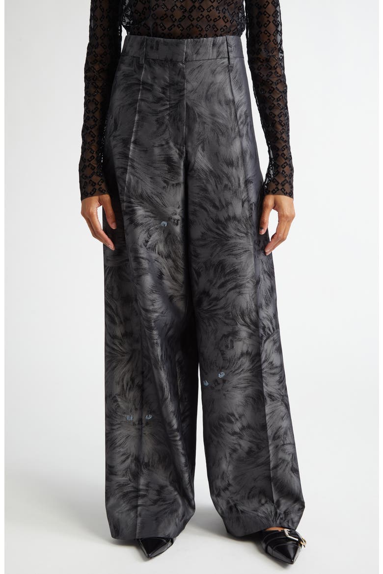 Cat Metallic Jacquard Oversize Tailored Pants, Main, color, CHARCOAL