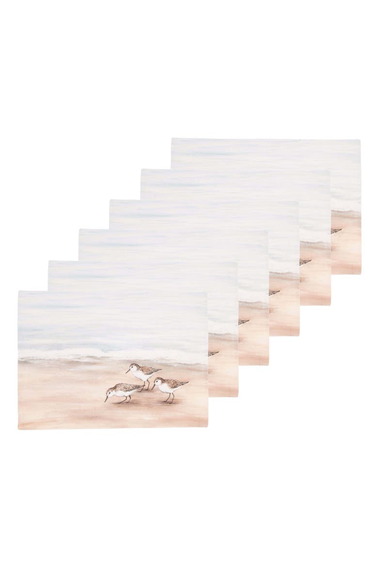 Sandpiper Coastal Shores Graphic Print 100% Cotton Set of 6 Placemats 14" x 20", Main, color, Beige