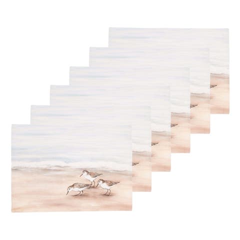 Sandpiper Coastal Shores Graphic Print 100% Cotton Set of 6 Placemats 14" x 20"
