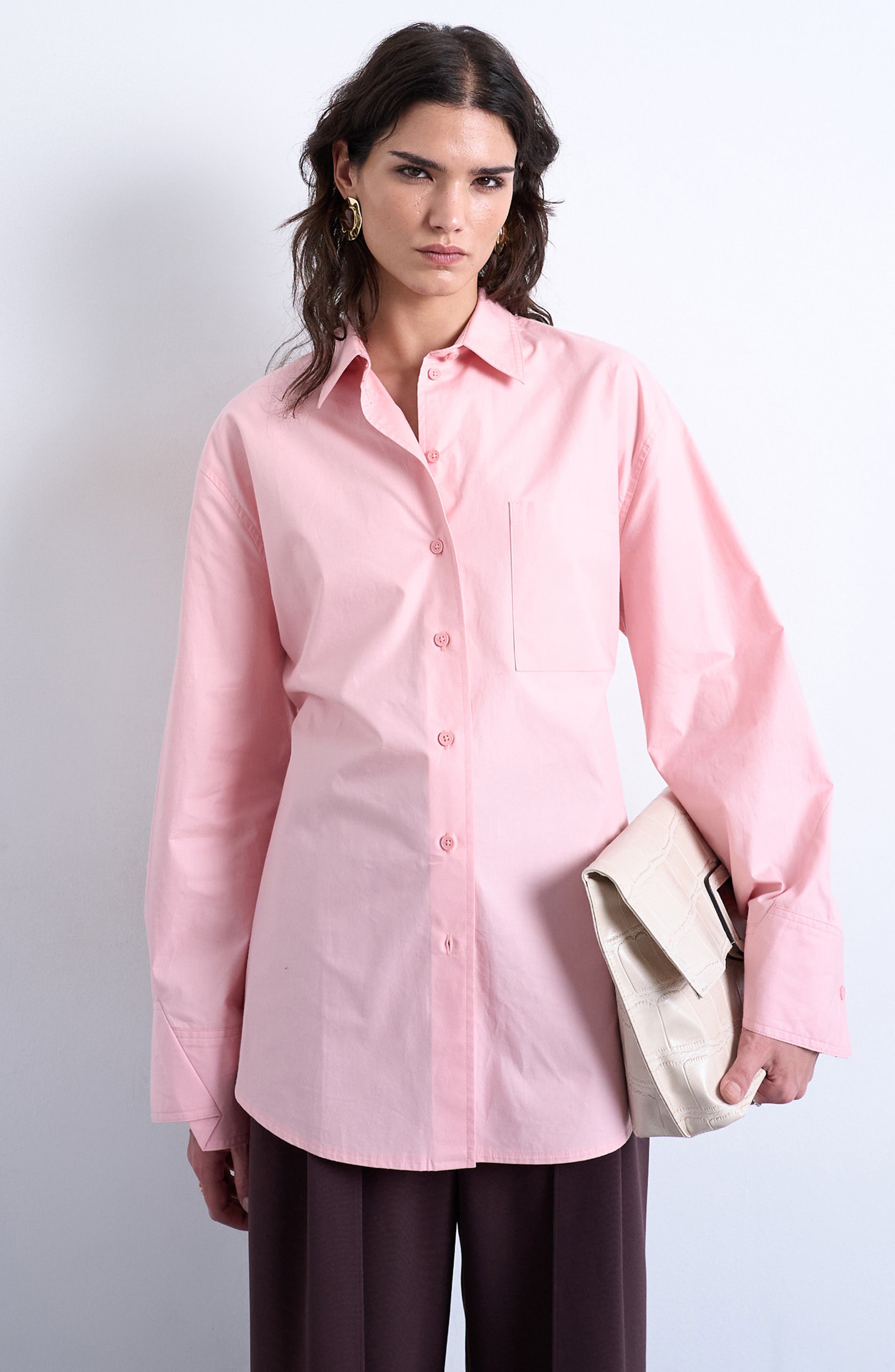 Darted Cuff Oversize Button-Up Shirt - image 3