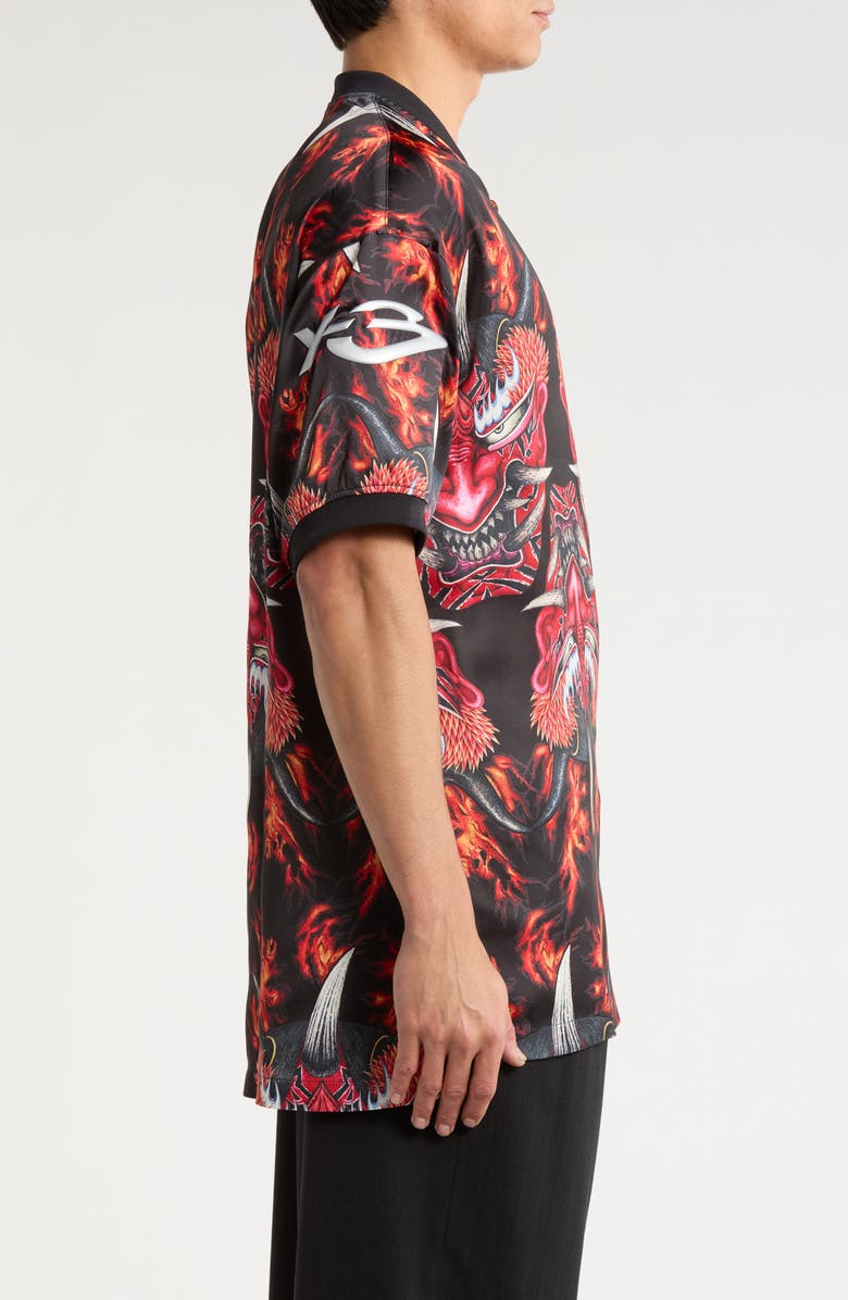 Y-3 Satin Yaksha Graphic Jersey Polo, Alternate, color, Red Multi