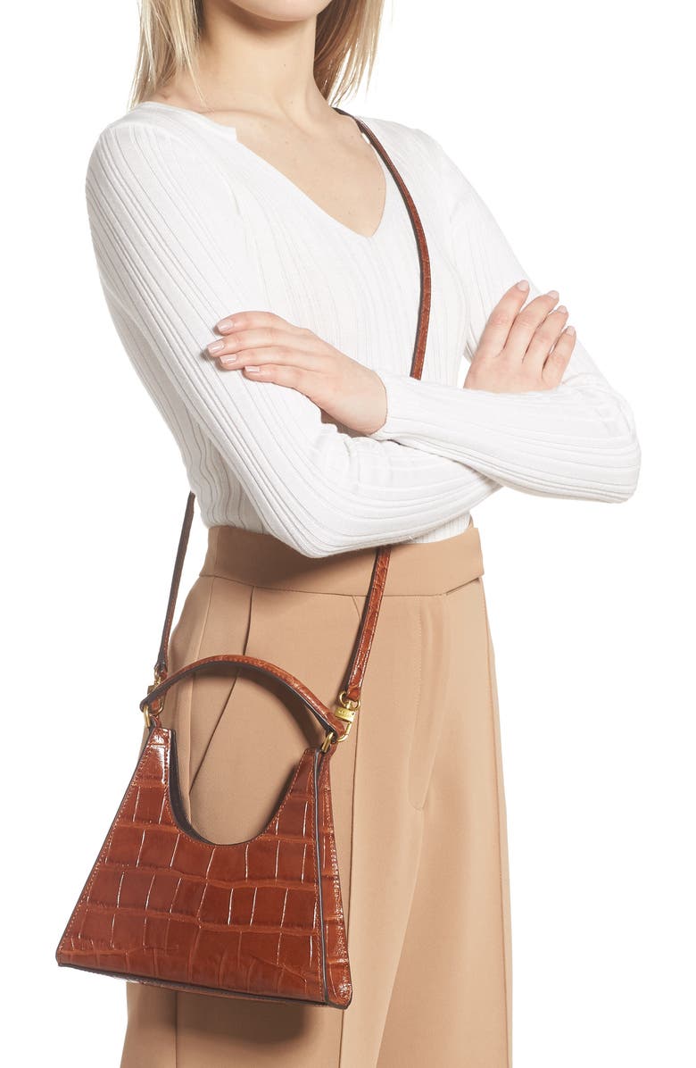 STAUD Mini Rey Croc Embossed Leather Crossbody Bag, Alternate, color,
