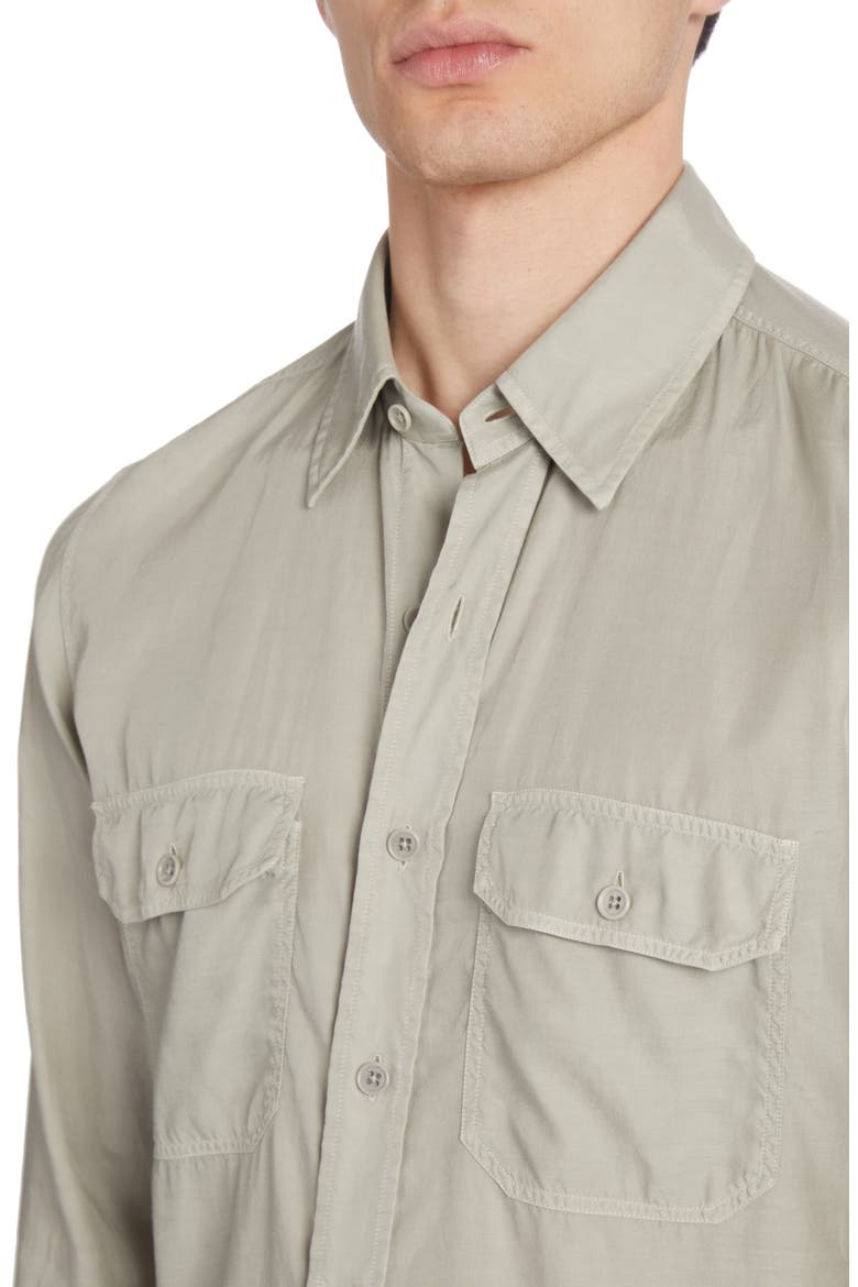 Military Fit Fluid Twill Button-Up Shirt, Alternate, color, SOFT GREY