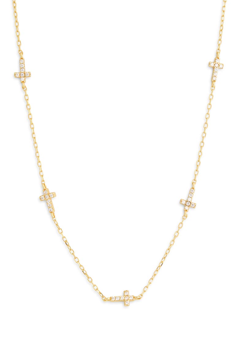 Pavé Cubic Zirconia Mini Cross Station Necklace, Main, color, GOLD