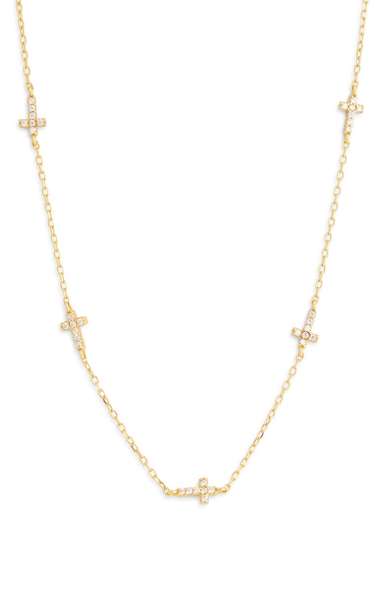 Argento Vivo Sterling Silver Pavé Cubic Zirconia Mini Cross Station Necklace, Main, color, Gold