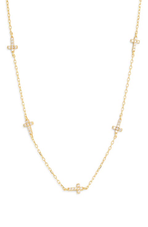Pavé Cubic Zirconia Mini Cross Station Necklace