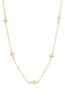 Argento Vivo Sterling Silver Pavé Cubic Zirconia Mini Cross Station Necklace
