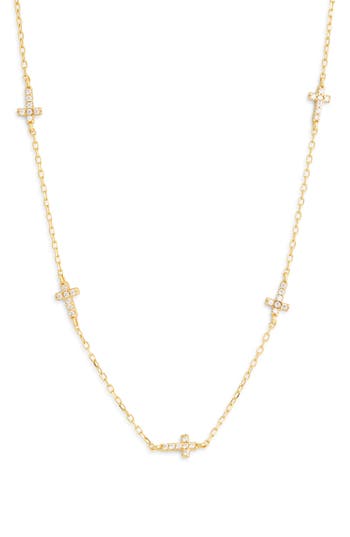 Argento Vivo Sterling Silver Pavé Cubic Zirconia Mini Cross Station Necklace In Gold