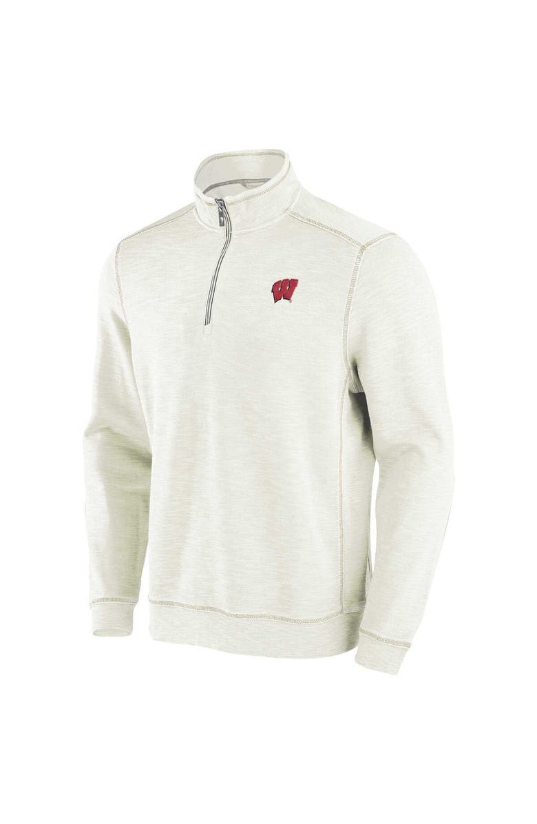Tommy Bahama Men's Tommy Bahama Cream Wisconsin Badgers Tobago Bay Half-Zip Tri-Blend Top, Alternate, color, 