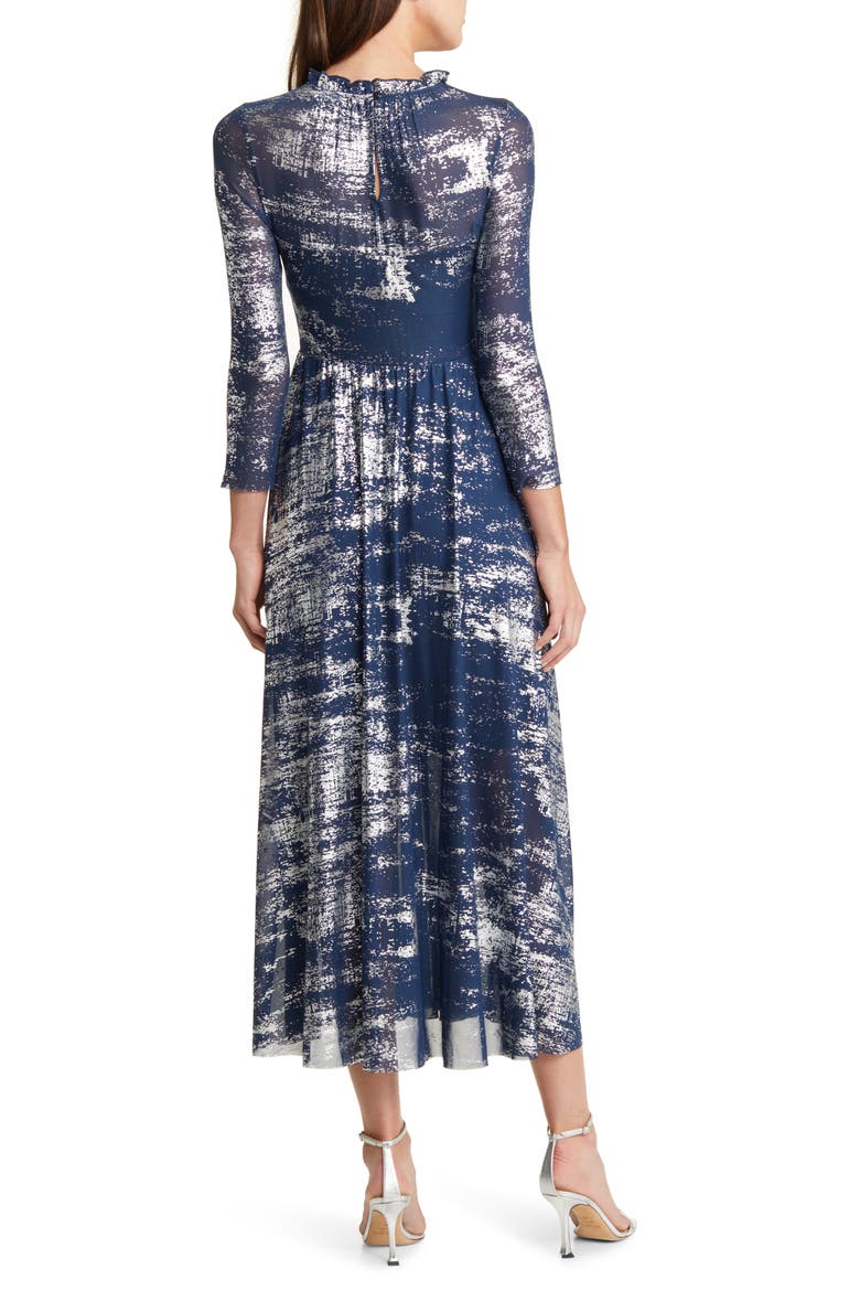 Iggiey Metallic Print Long Sleeve Dress, Alternate, color, NAVY