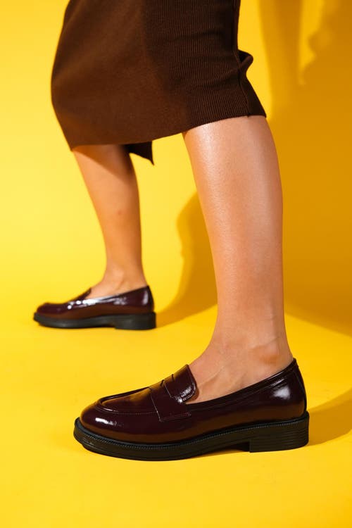 Forever & Always Shoes Bree Platform Penny Leather Loafer In Burgundy Patent Leather