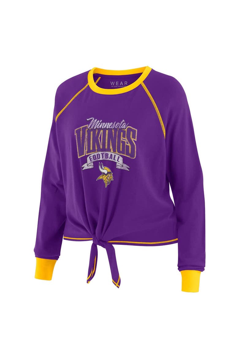 Women's WEAR by Erin Andrews Purple/Gold Minnesota Vikings Tie-Front Long Sleeve Top, Alternate, color, Purple