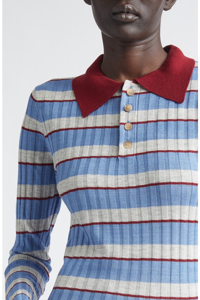 The Joni Stripe Rib Silk & Cashmere Polo Sweater, Alternate, color, BLUE STRIPE