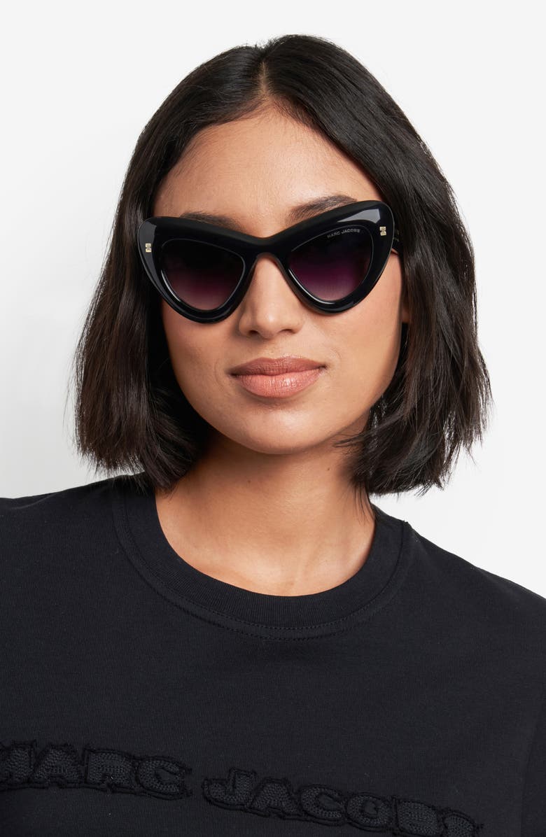 Marc Jacobs 48mm Gradient Small Cat Eye Sunglasses, Alternate, color, Crystal Black/ Dark Grey Sf