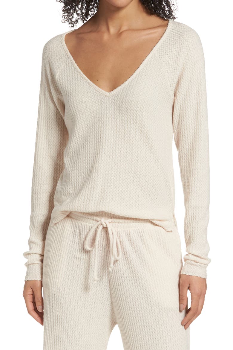 Waffle V-Neck Top, Main, color, IVORY