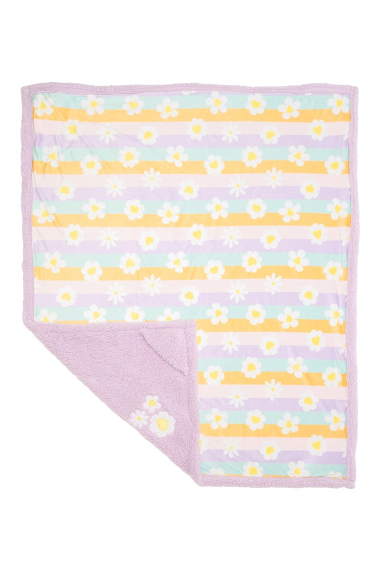 Happy Daisies Stripes Reversible Fleece Baby Blanket, Alternate, color, LILAC