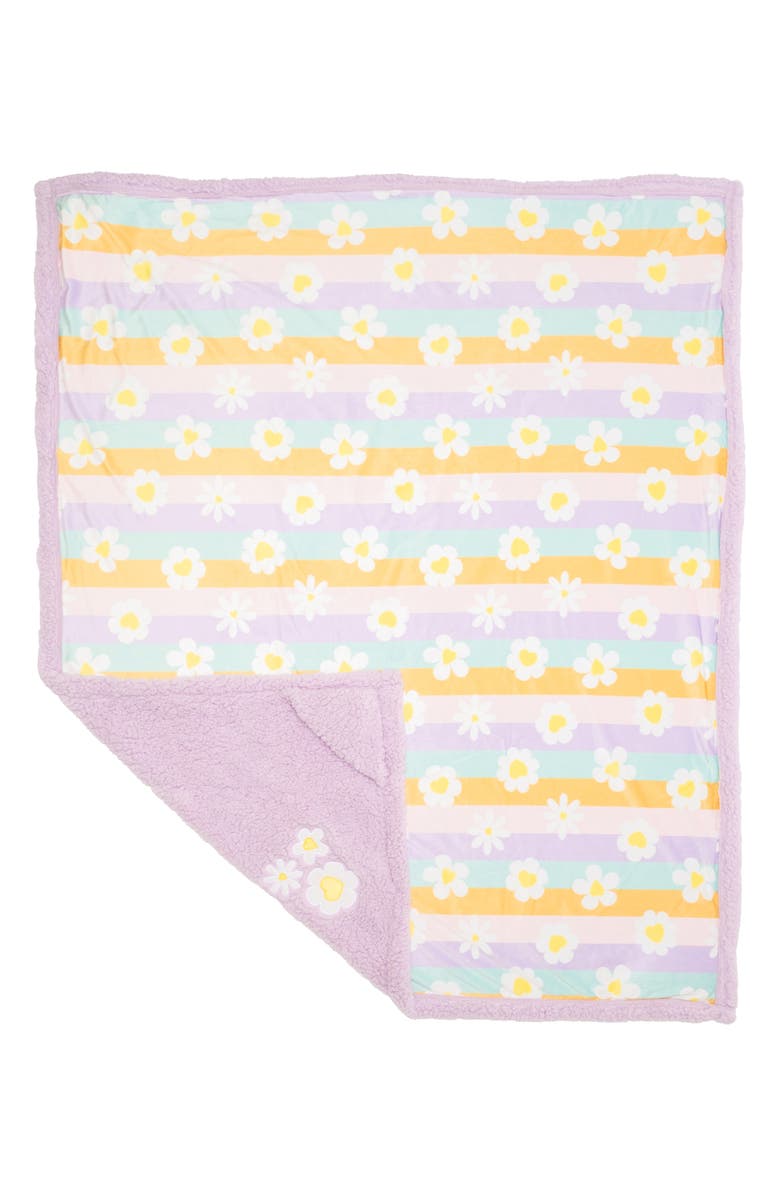 mimish Happy Daisies Stripes Reversible Fleece Baby Blanket, Alternate, color, Lilac