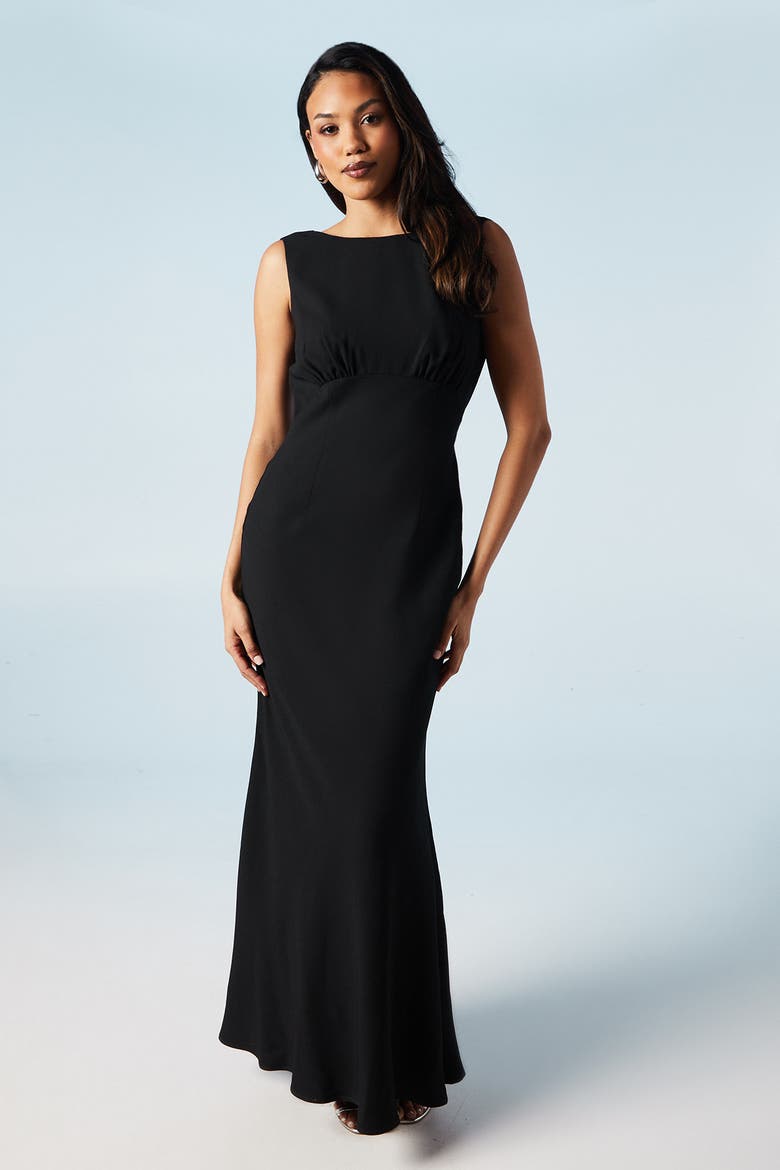 cowl back maxi dress Lady Black Tie - Lina Satin Neck With Draped skimming slip silhouette that ends at a sweeping maxi hem Champagne Plunging Back Cowl Maxi