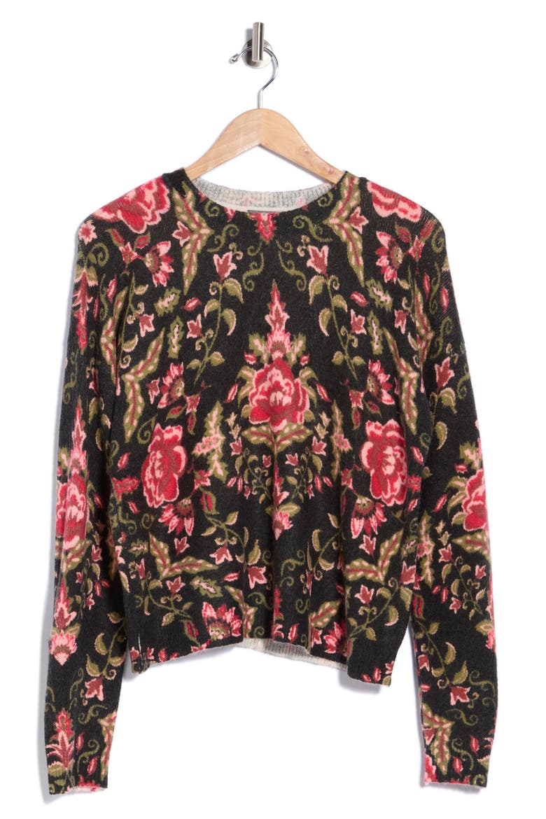 Printed Crewneck Sweater, Main, color, RICH BLACK FLORAL