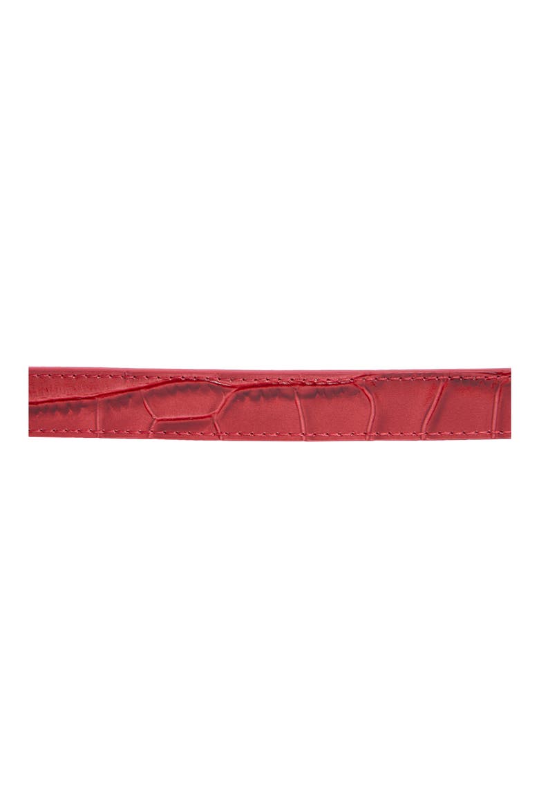 Croc Embossed Leather Skinny Belt, Alternate, color, RED / ANTIQUE BRASS