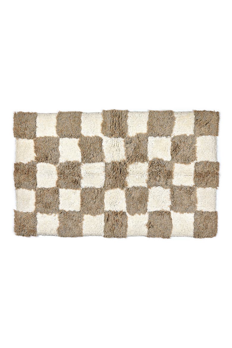 Checkerboard Taupe Bath Rug, Main, color, BEIGE