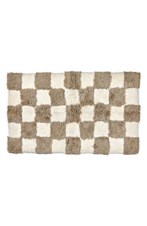 Checkerboard Taupe Bath Rug