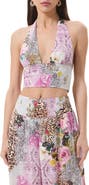 AFRM Sylas Mix Print Plunge Halter Neck Crop Top