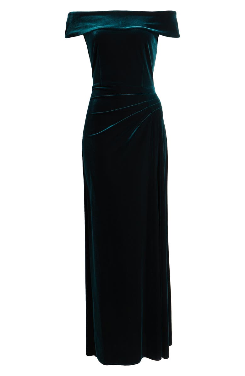 Alex Evenings Off the Shoulder Stretch Velvet Gown, Alternate, color, 