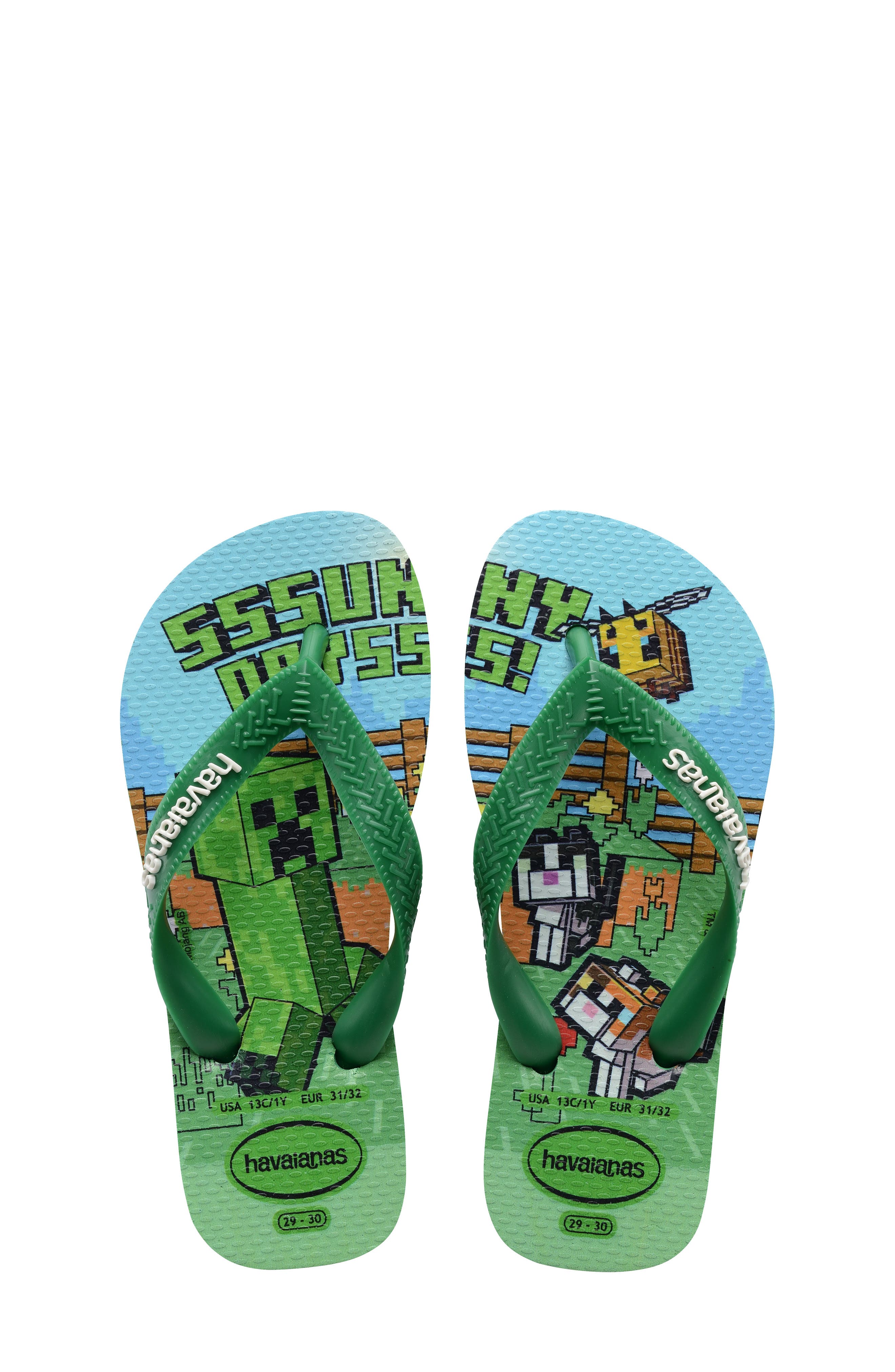 Kids' Minecraft Flip Flop, Alternate, color, GREEN