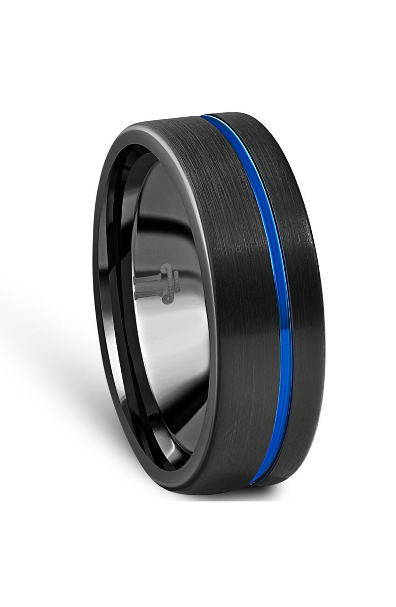 Bliss Diamond Men's Black & Blue Inlay Tungsten Ring Brushed Ring 8mm Wedding Band, Alternate, color, Tungsten