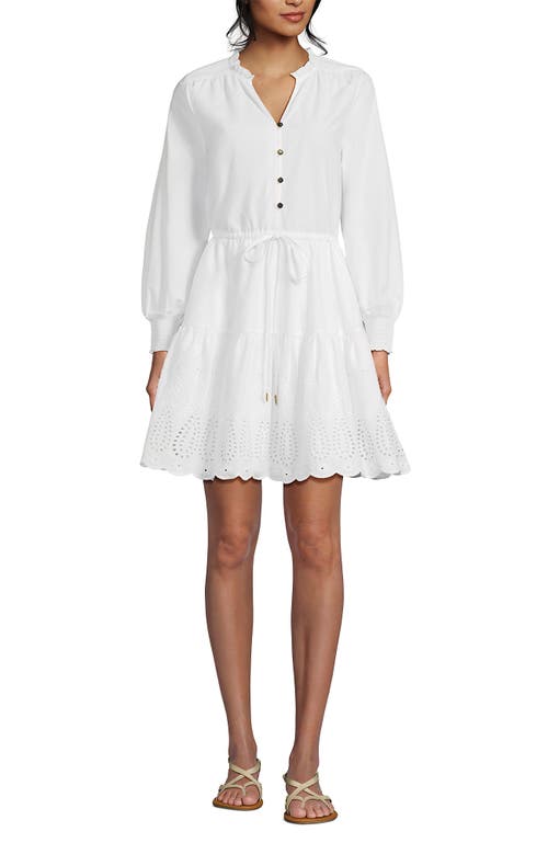 LANDS' END LANDS' END LONG SLEEVE EYELET MINI POPOVER DRESS