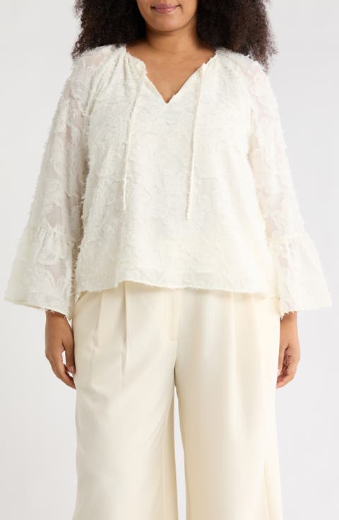 Tie Neck Long Sleeve Top (Plus)