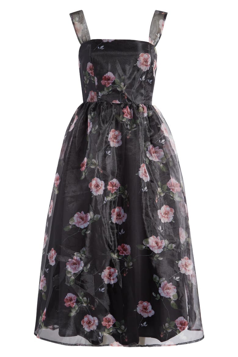 Floral Midi Dress, Alternate, color, BLACK/ PINK/ GREEN