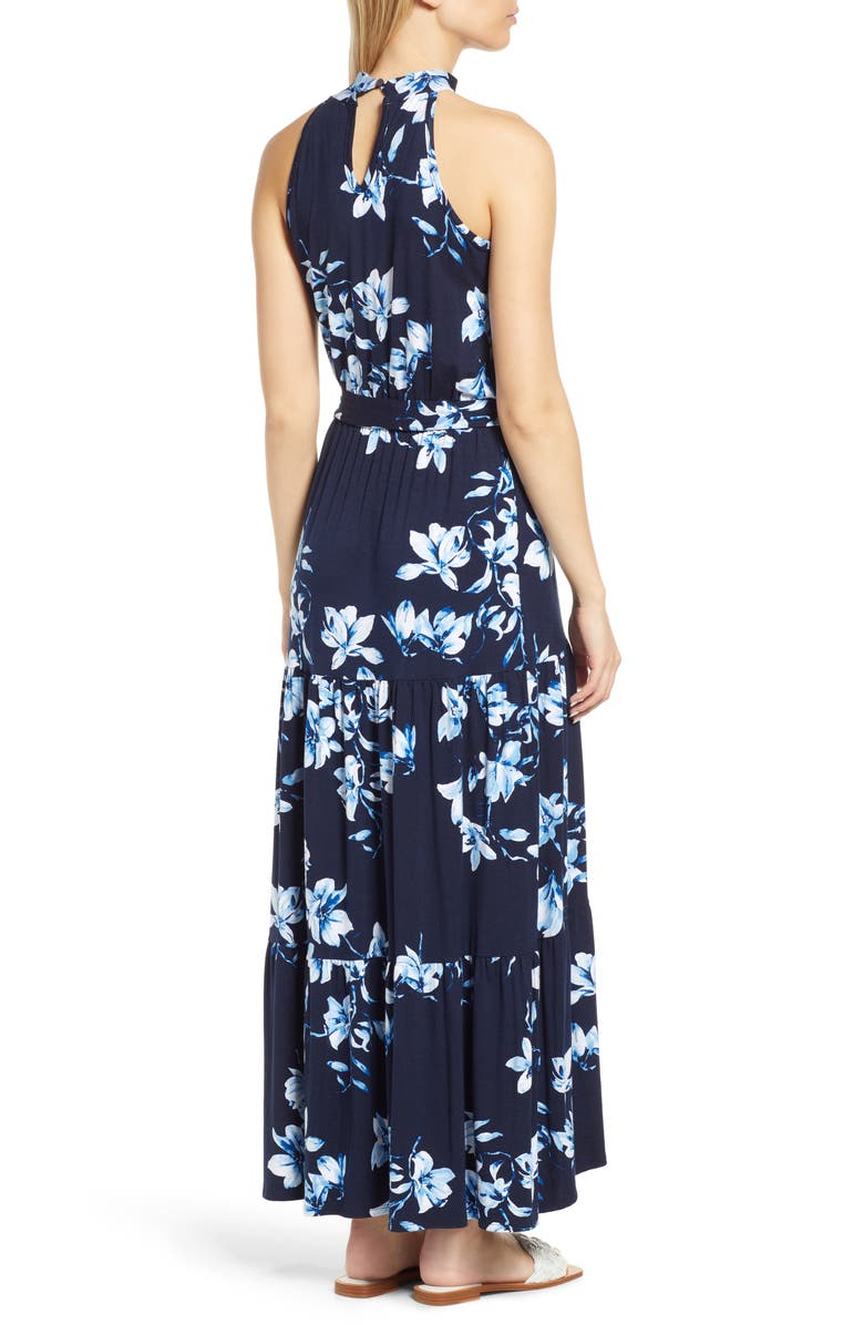 Loveappella Floral Halter Neck Knit Maxi Dress, Alternate, color, 