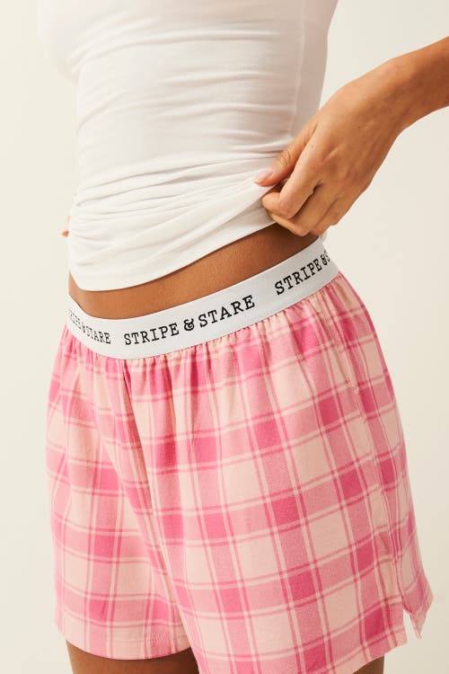 Stripe & Stare Ecovero Pyjama Shorts In Pink Check