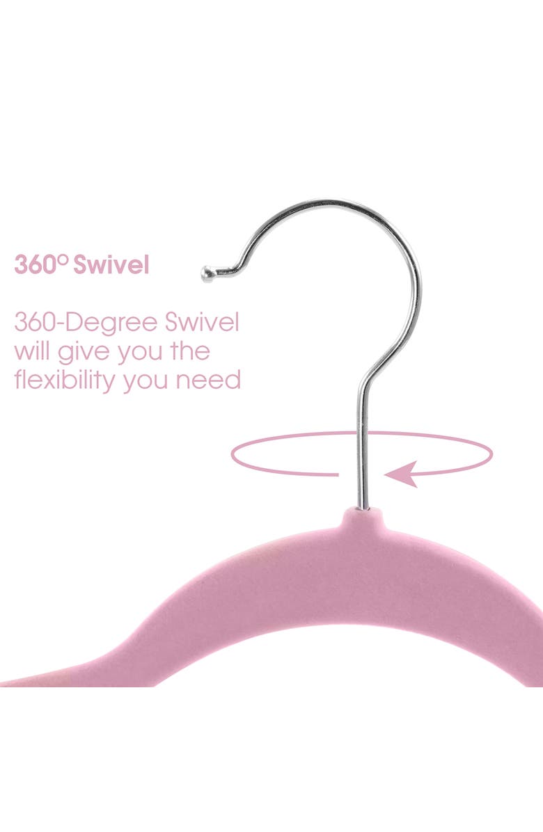 Elama 100 Piece Velvet Slim Profile Heavy Duty Felt Hangers with Stainless Steel Swivel Hooks, Alternate, color, Pink